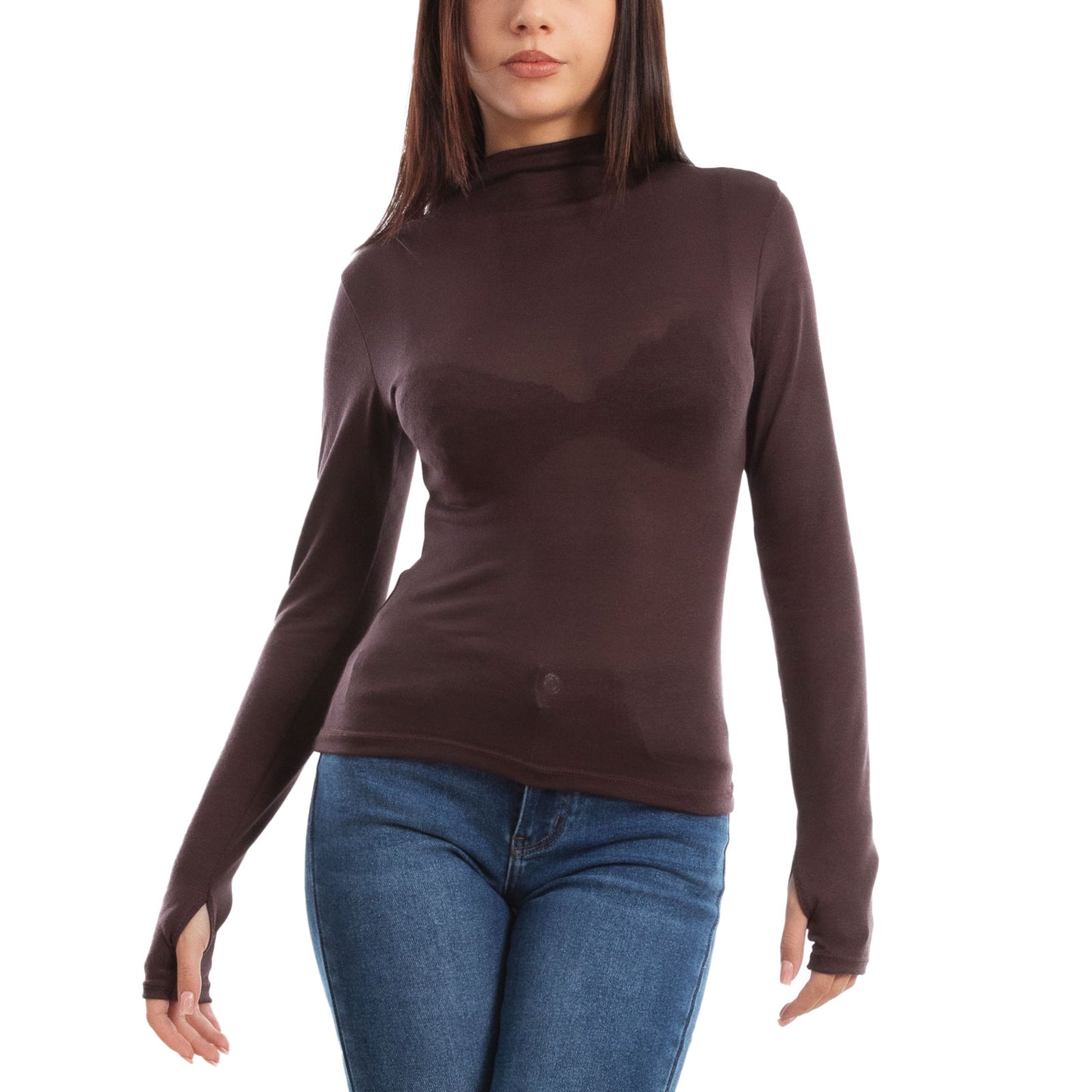 toocool maglia donna blusa maniche lunghe foro per pollice vi 5255