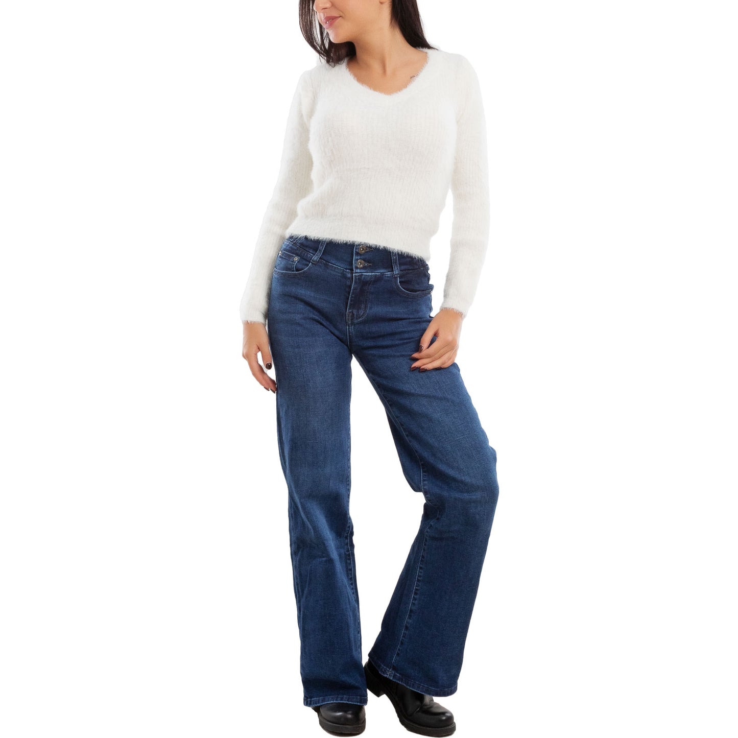 toocool maglione donna peloso pullover corto aderente invernale scollo v toocool 9390 nero sm