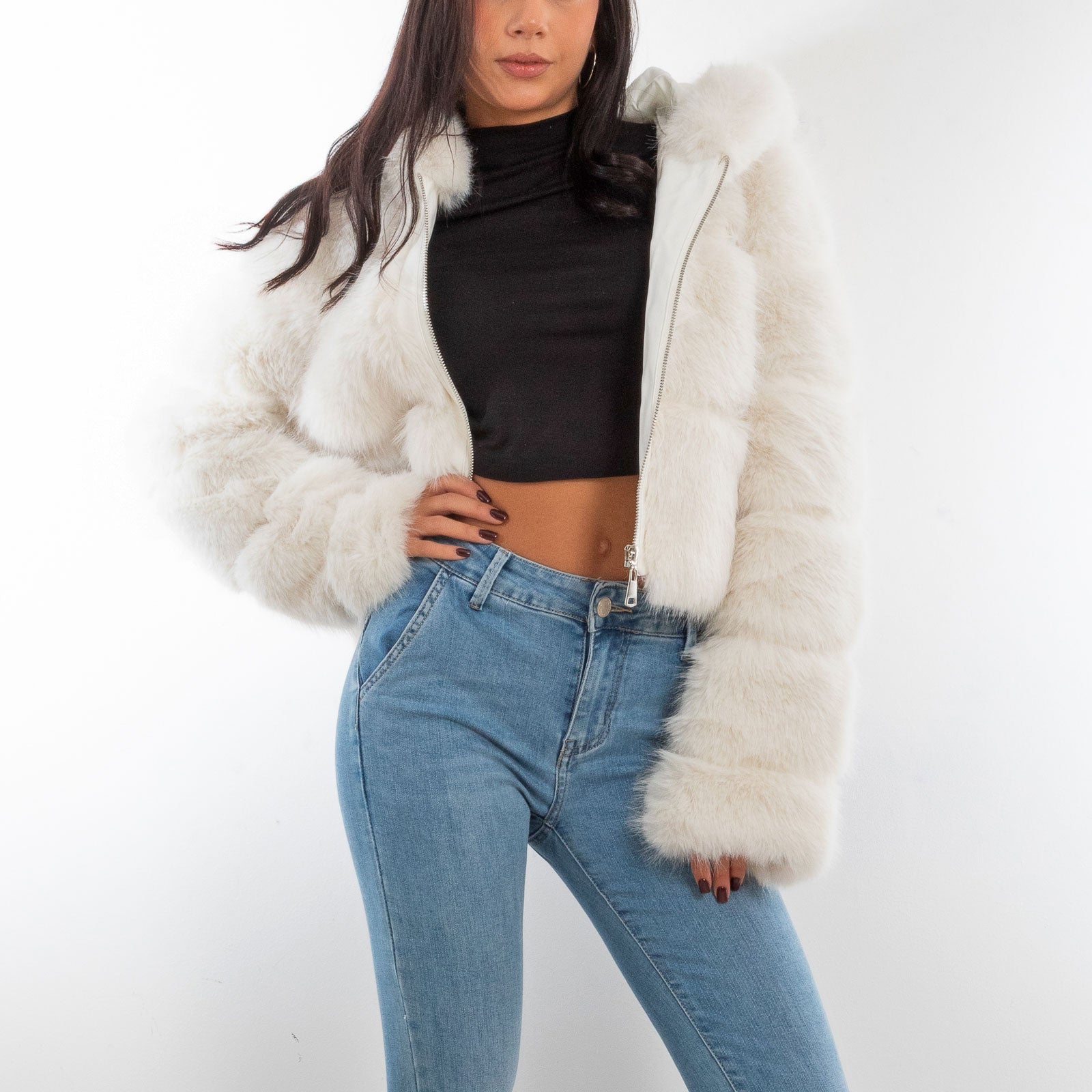 toocool pelliccia sintetica cappuccio donna pellicciotto corto ecopelliccia giacca toocool z9001 nero sl