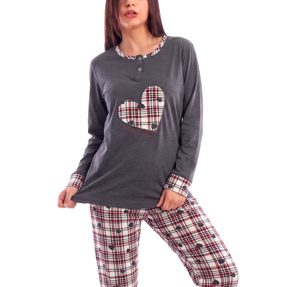 toocool pigiama donna felpato lungo scozzese cuori caldo invernale toocool q2244 blu scuro m