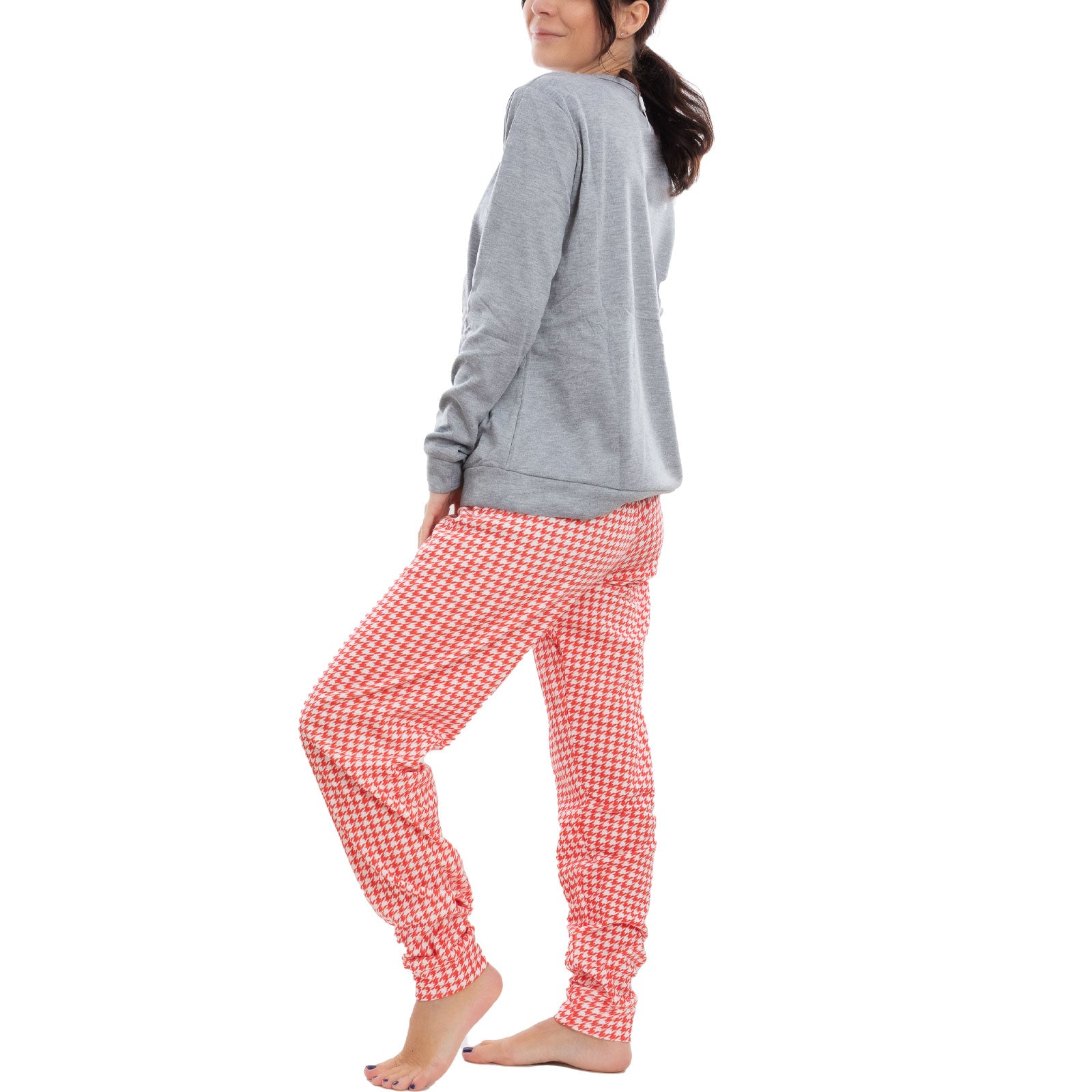 toocool pigiama donna felpato pied de poule maniche lunghe pantaloni completo 2 pezzi toocool c1505 grigio chiaro s