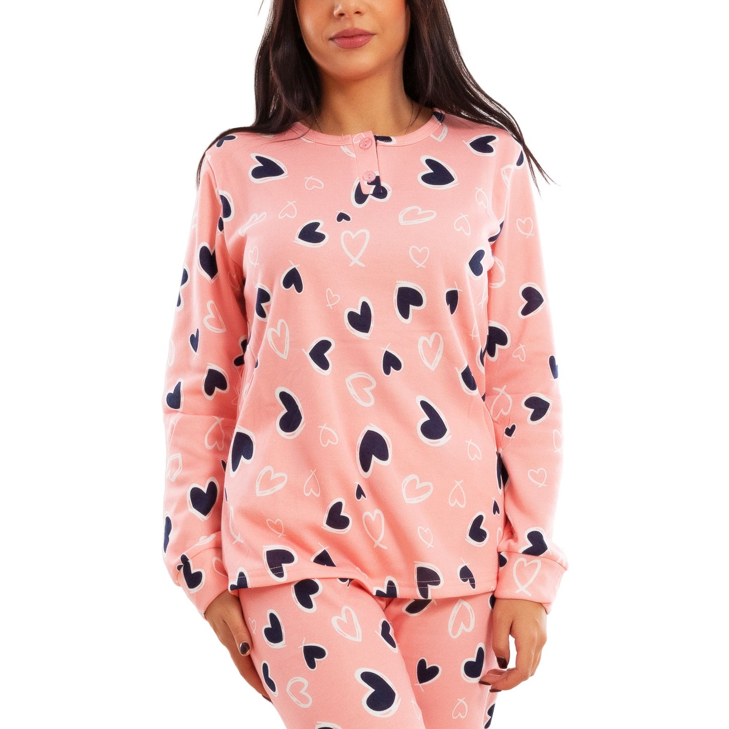 toocool pigiama donna invernale felpato cuori maniche lunghe pantaloni caldo cotone toocool q1039 nero s