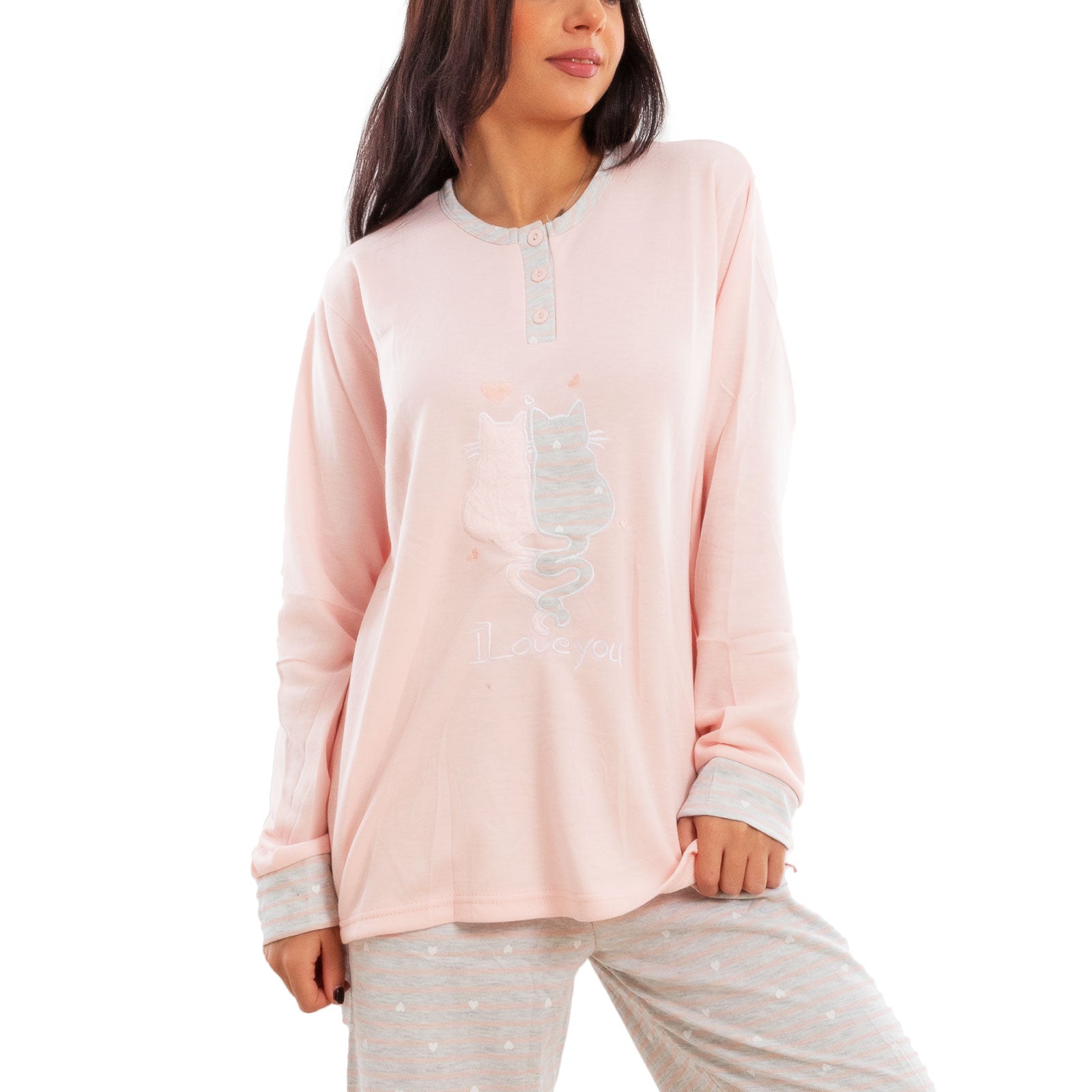 toocool pigiama donna invernale felpato gatti maniche lunghe caldo cotone pantaloni toocool f5678 grigio m