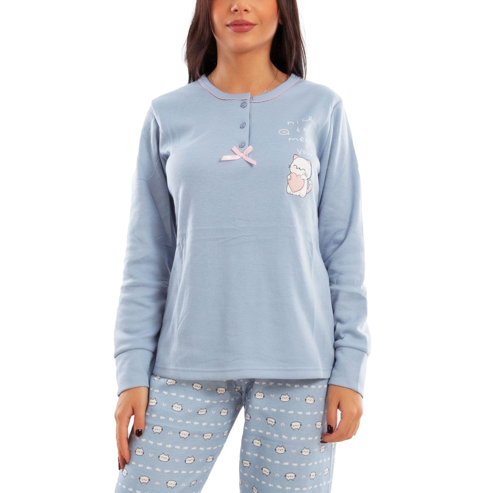 toocool pigiama donna invernale felpato gatti maniche lunghe pantaloni caldo cotone toocool 2141 verde acqua s