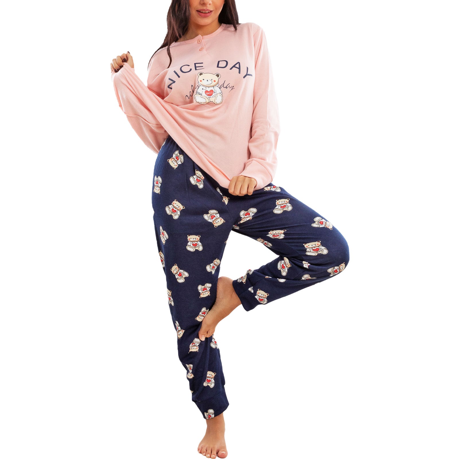 toocool pigiama donna invernale felpato orsetto maniche lunghe pantaloni caldo cotone toocool q2251 grigio m