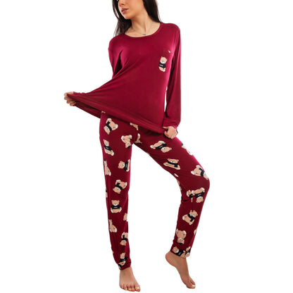 toocool pigiama donna lungo completo due pezzi maglia maniche lunghe pantaloni fantasia orsetti toocool e2600