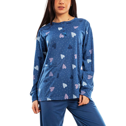 toocool pigiama donna lungo set due pezzi maglia tasca frontale pantalone con polsini design a cuori toocool h48 rosa s