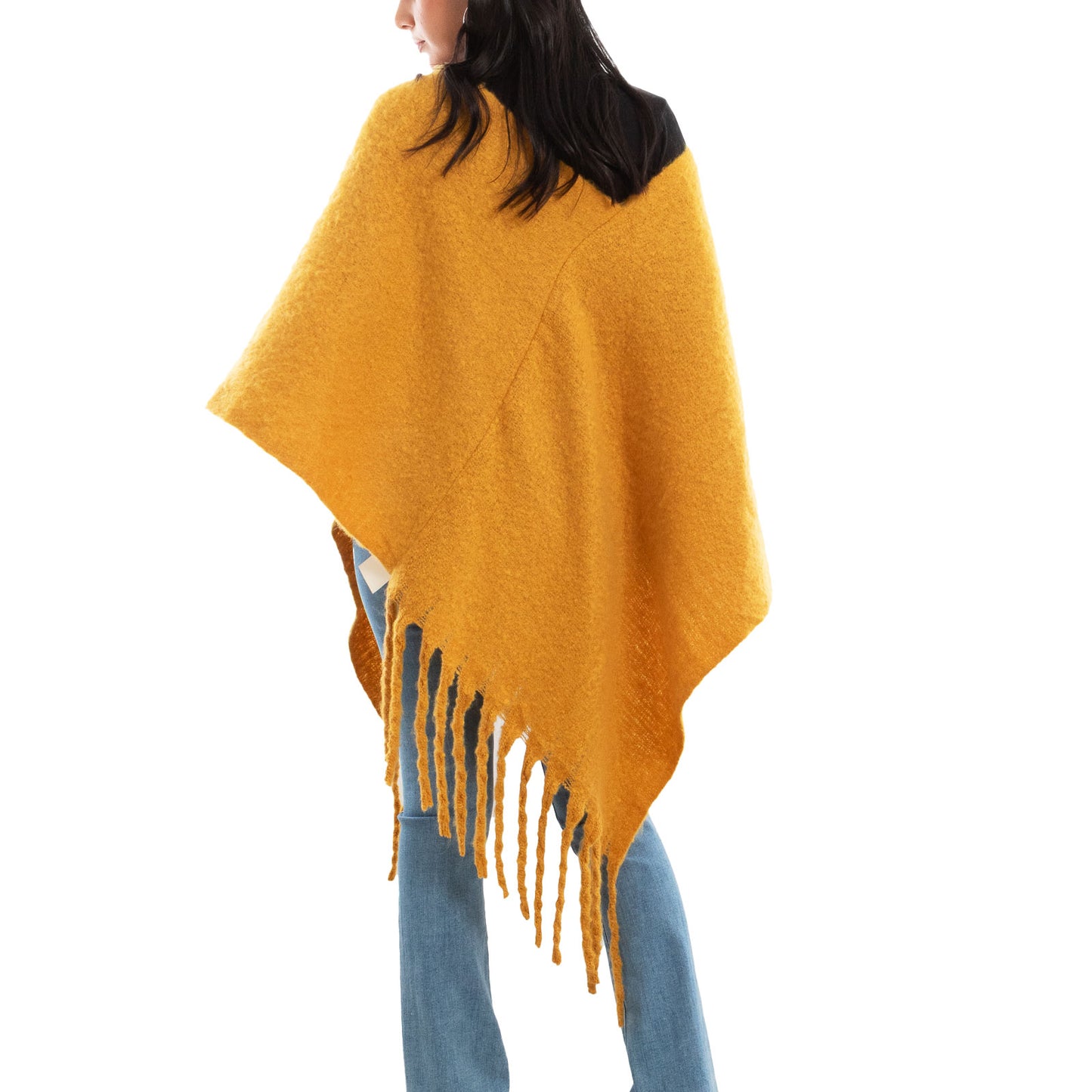toocool poncho donna coprispalle mantella tricot caldo frange scialle lana toocool bs a301 nero taglia unica