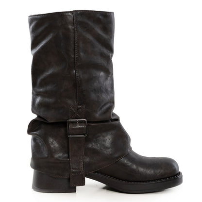 toocool stivali donna biker bassi motociclista polpaccio fibbie scarpe casual ga035