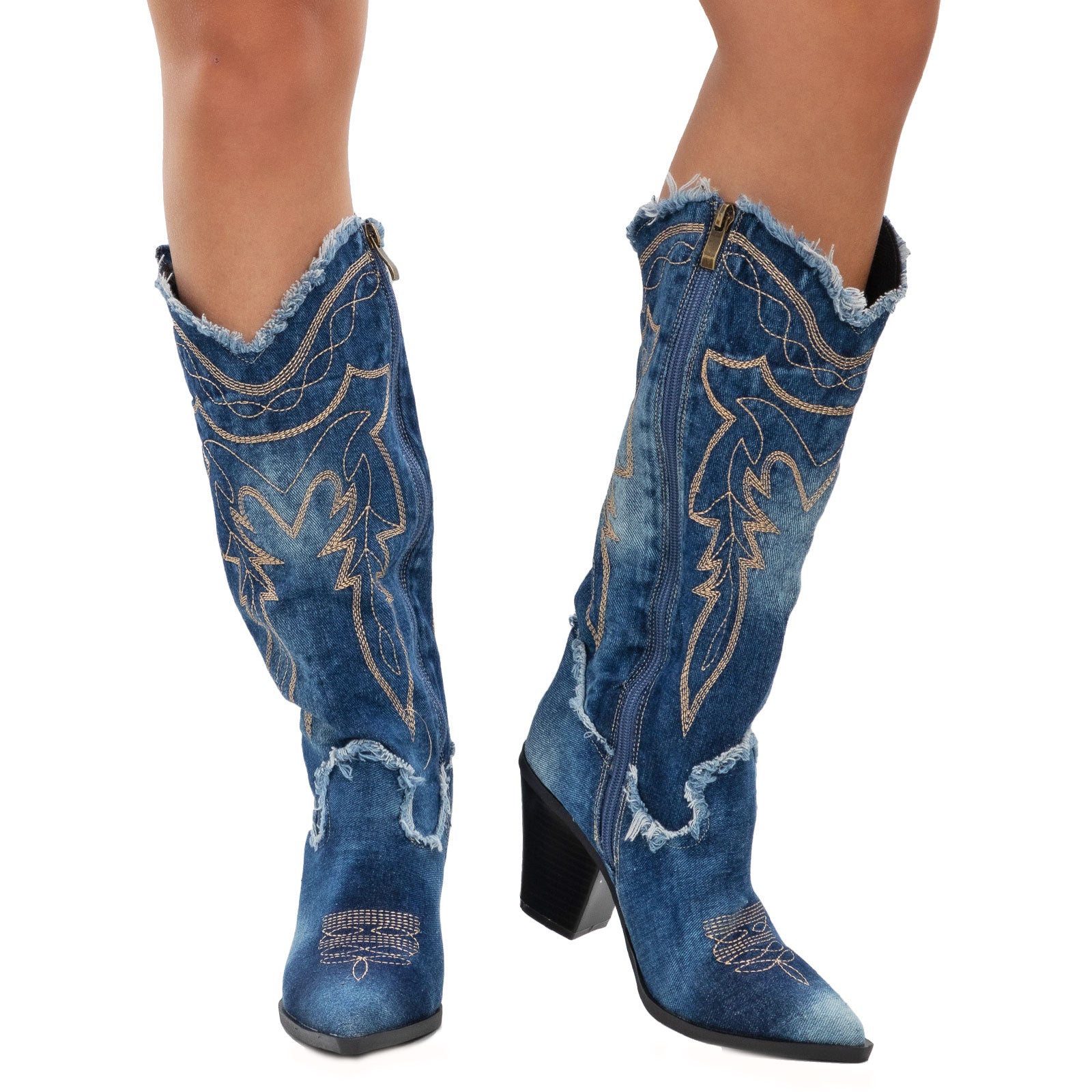 Stivali Texani A Punta Jeans Denim X8345 – Toocool