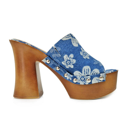 toocool zoccoli donna denim stampa floreale sabot zeppa plateau effetto legno sandali retro style toocool su 8006 1 blu chiaro 36