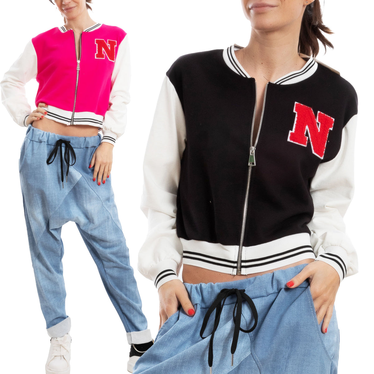 Felpa Giacca College da Donna Baseball Varsity Old School Jacket