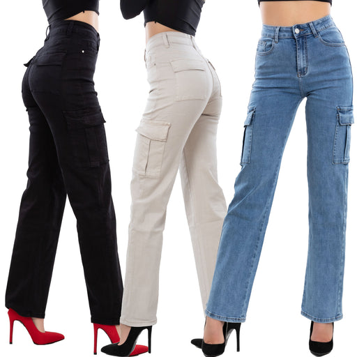 immagine-1-toocool-jeans-donna-pantaloni-vita-alta-cargo-wh15