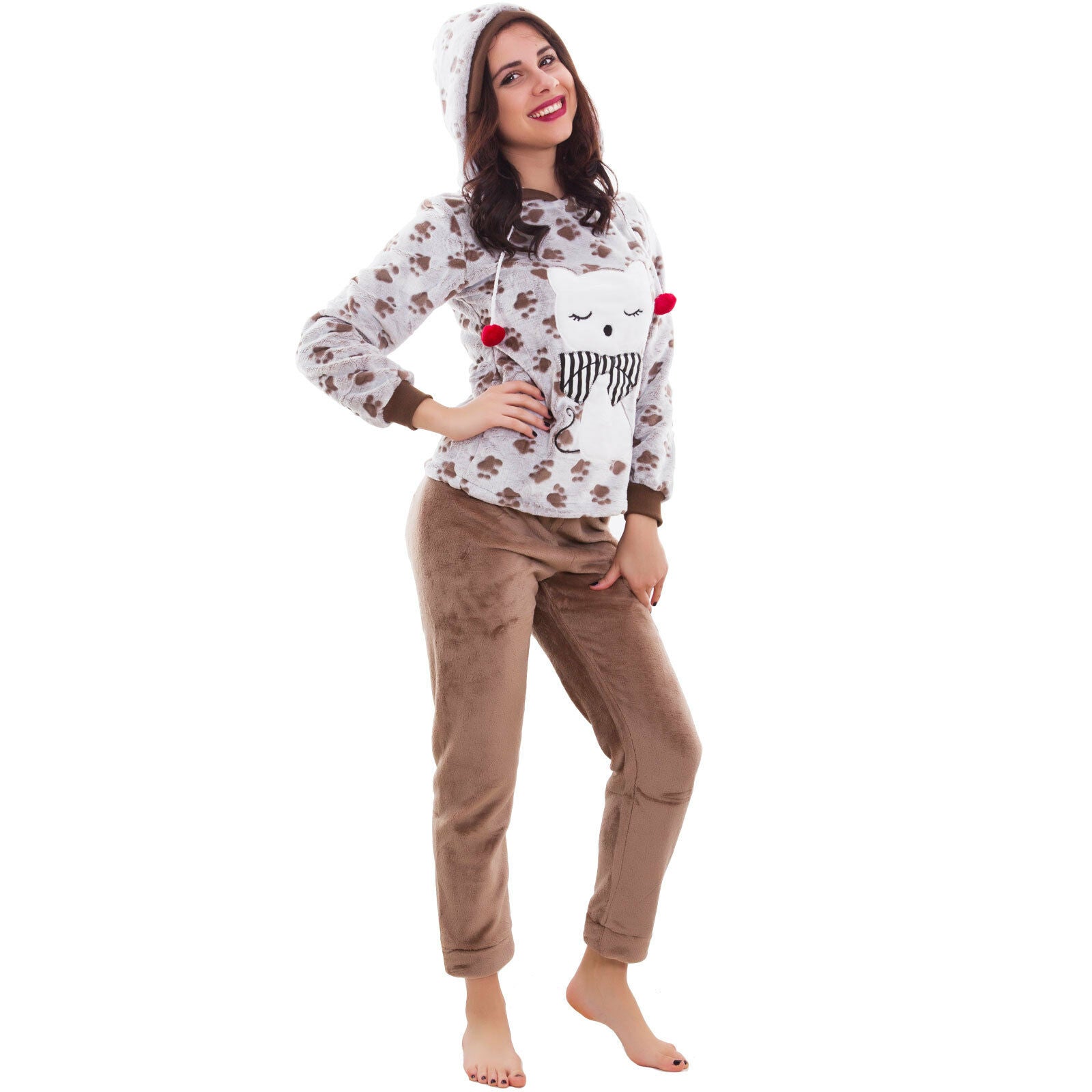 Pigiama donna ecopelliccia cappuccio 91181