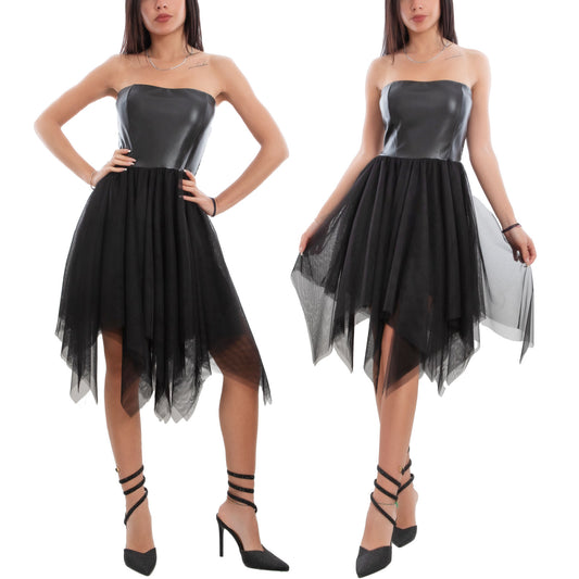immagine-1-toocool-vestito-bustier-effetto-pelle-gonna-velata-fi-30250