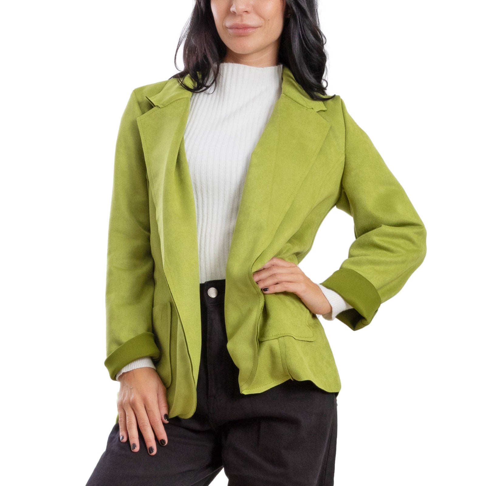 Giacca Donna In Scamosciato Sintetico - Blazer Coprispalle Senza Chiusura - Foto 6