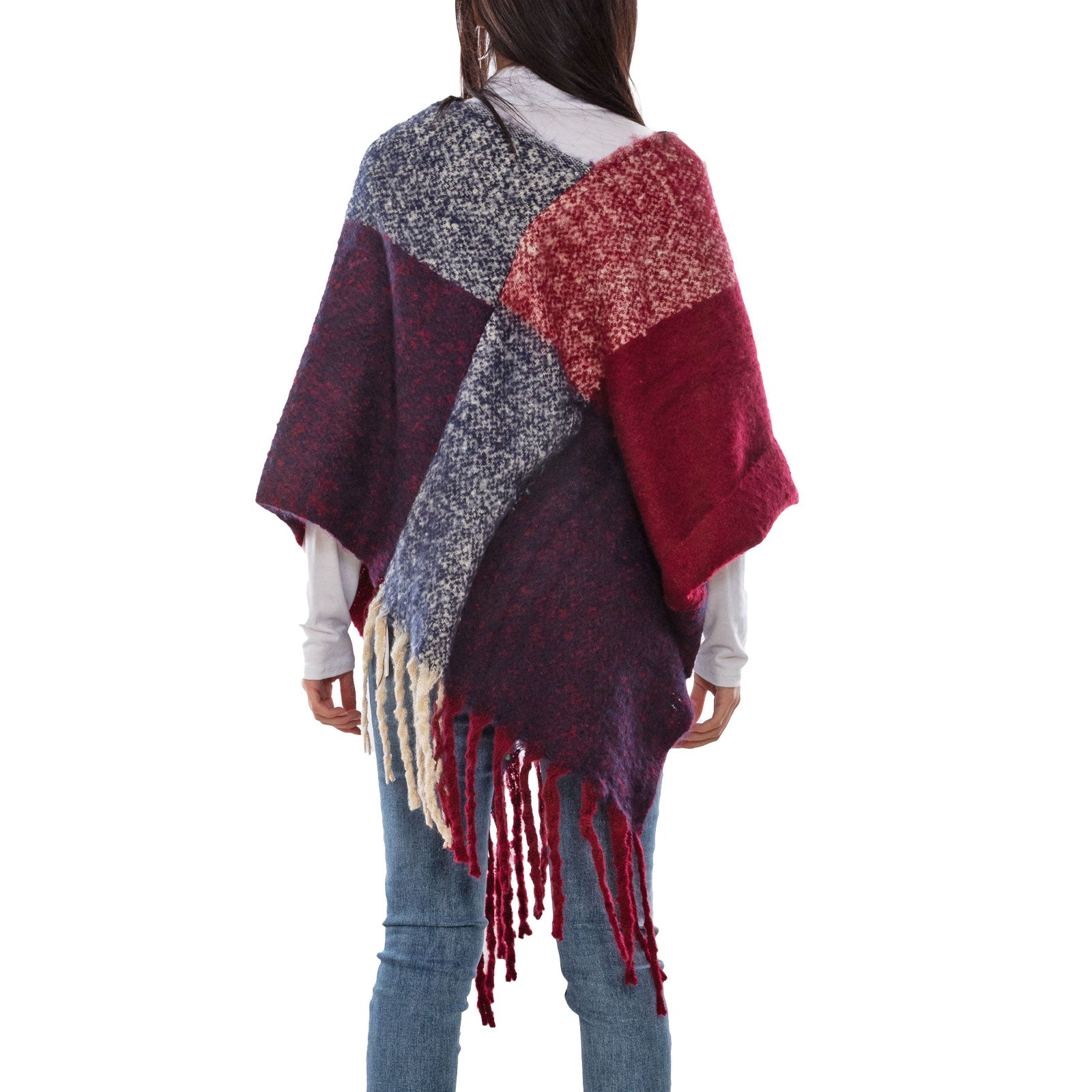 KirGiabo Poncho Scialle Donna A Quadri – Mantella Aperta Reversibile, Coperta Morbida Invernale, Taglia Unica (45x155 Cm)