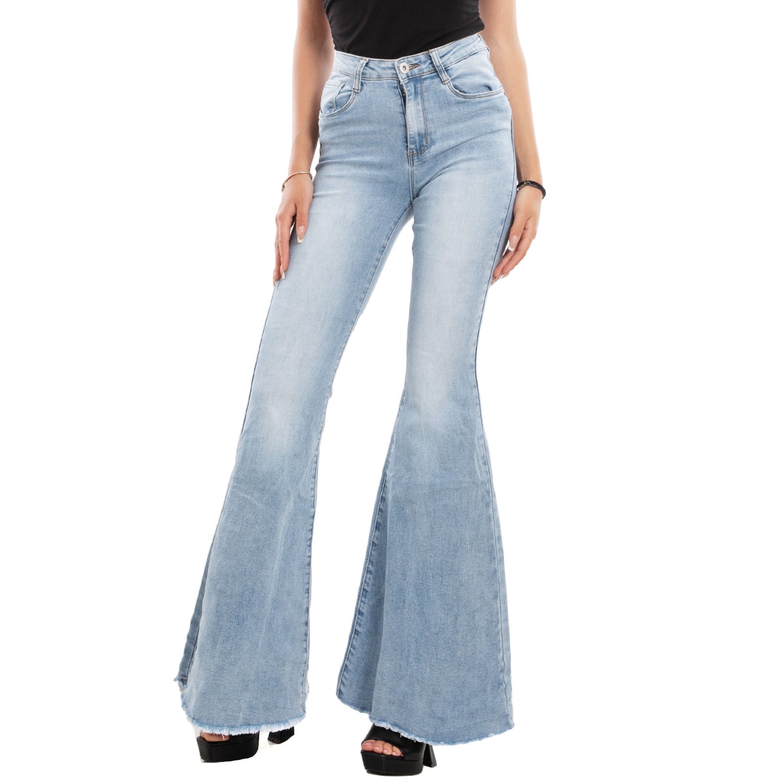 Jeans Donna Jeans A Campana Sfrangiati Jeans Donna Pantaloni Zampa