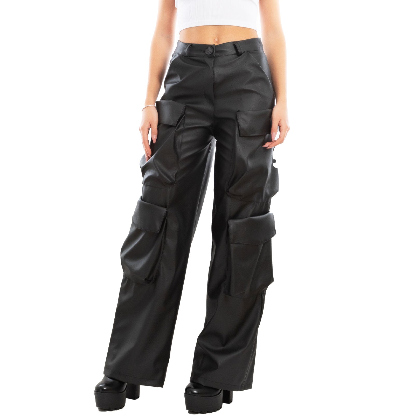 immagine-2-toocool-pantaloni-donna-palazzo-cargo-finta-pelle-vi-8035