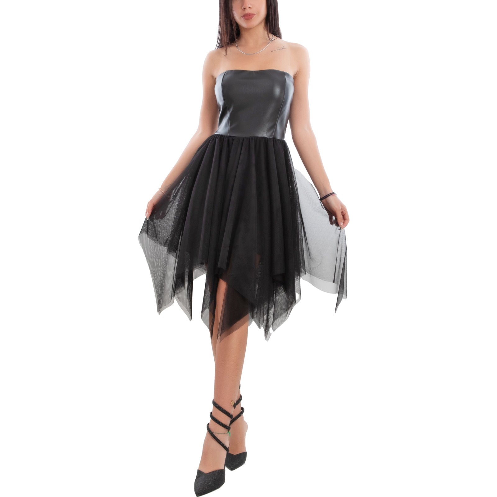 immagine-2-toocool-vestito-bustier-effetto-pelle-gonna-velata-fi-30250