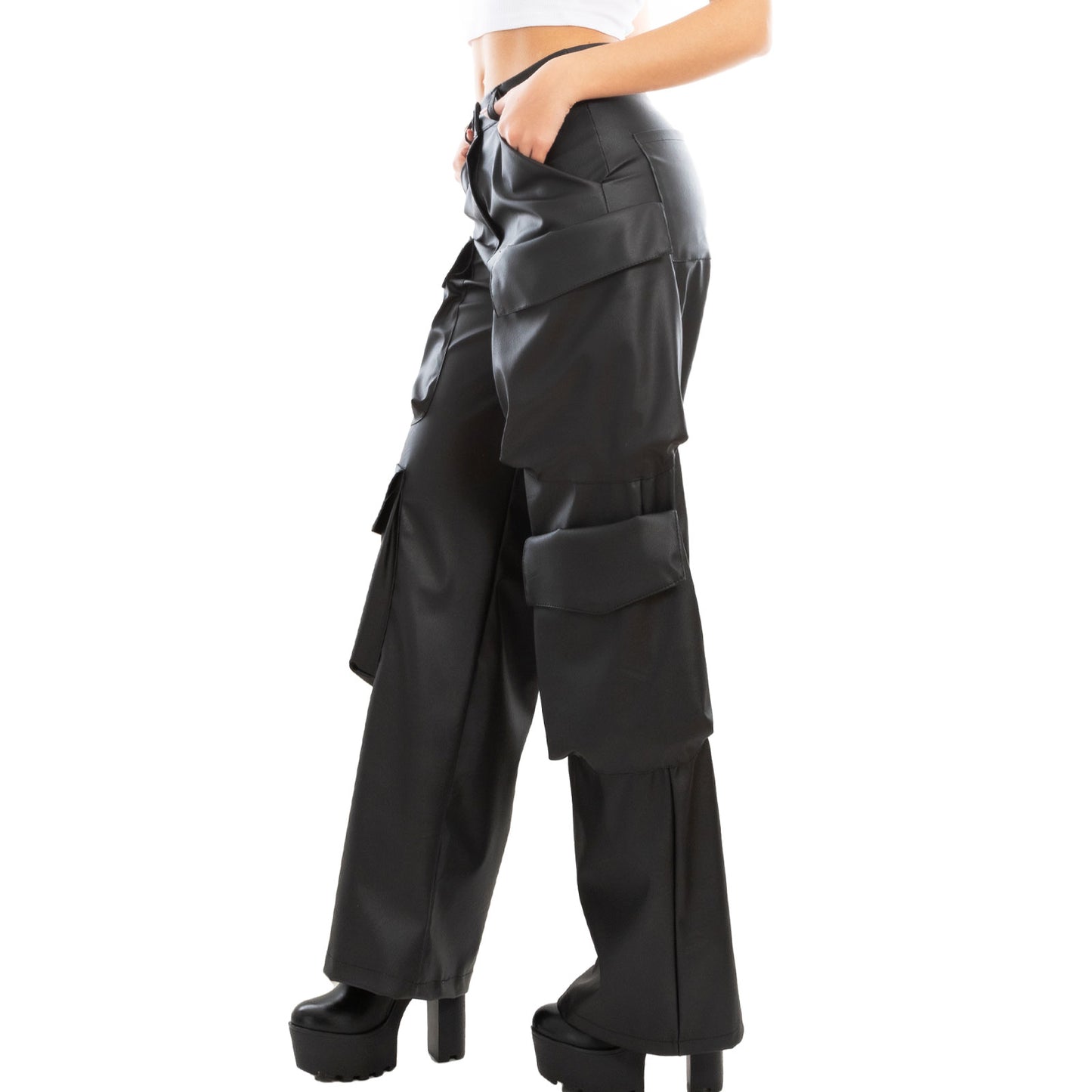 immagine-3-toocool-pantaloni-donna-palazzo-cargo-finta-pelle-vi-8035