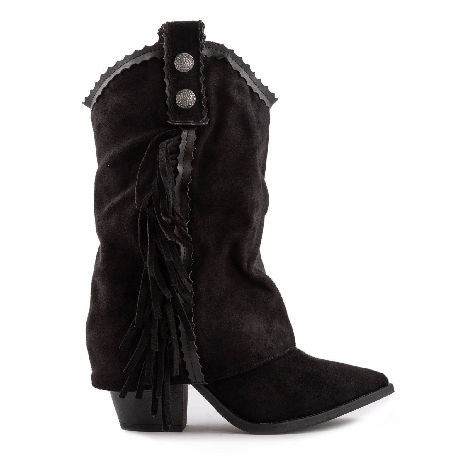 Stivali Donna Camperos Texani Neri Frange E Borchie In Camoscio Stile Western A Punta Altezza Ginocchio Con Zip Stivali Donna Camperos Texani Neri Frange E Borchie In Camoscio Stile Western A Punta Altezza Ginocchio Con Zip