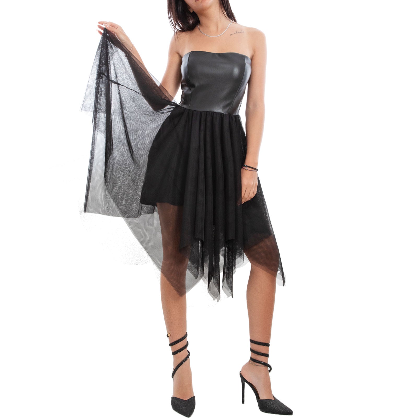 immagine-3-toocool-vestito-bustier-effetto-pelle-gonna-velata-fi-30250