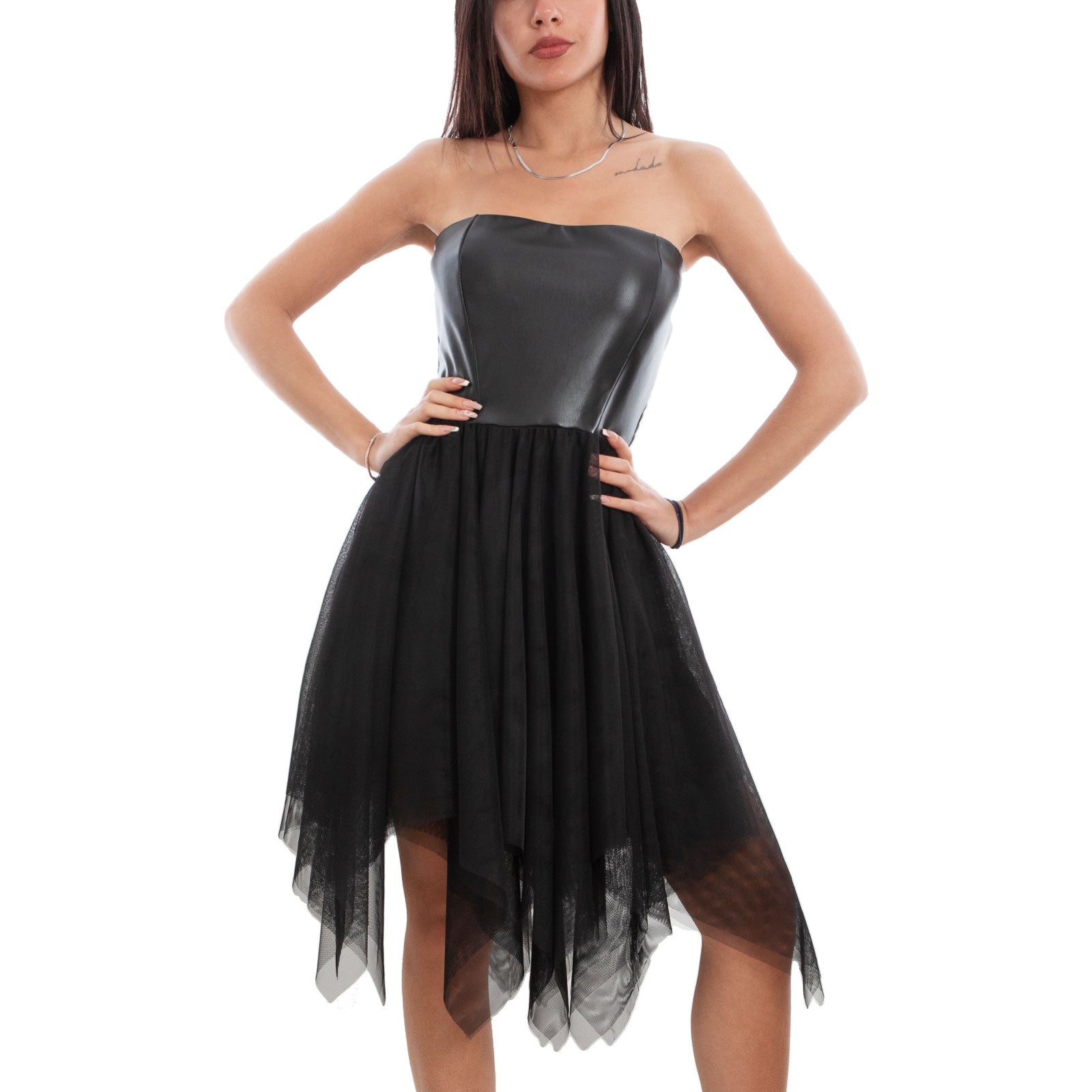 immagine-4-toocool-vestito-bustier-effetto-pelle-gonna-velata-fi-30250