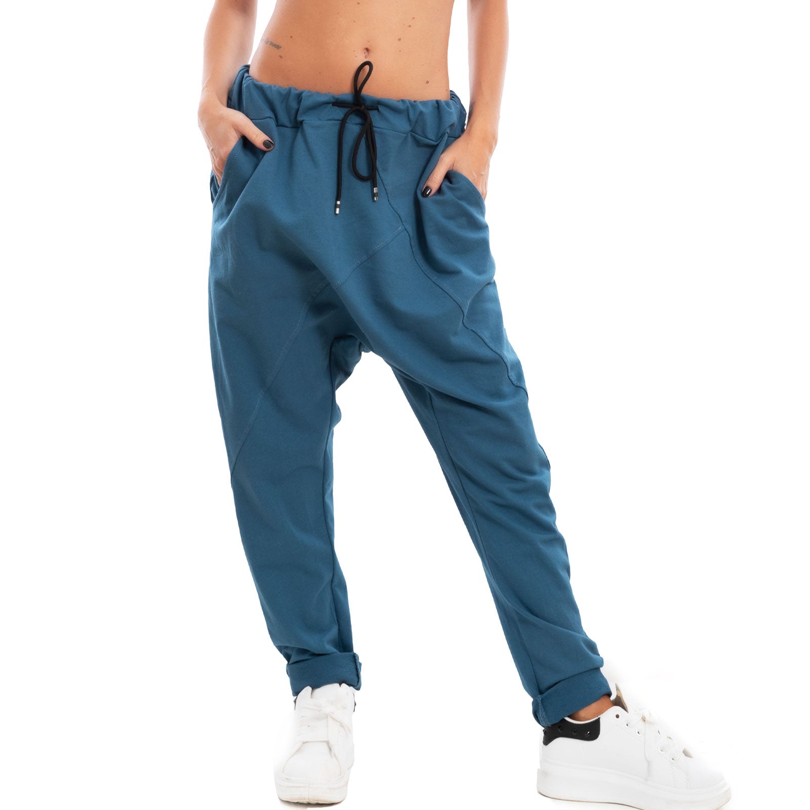 Pantaloni Harem Donna | Vita Bassa In Viscosa Ed Elastan | Stile Turco Sarouel - Foto 5