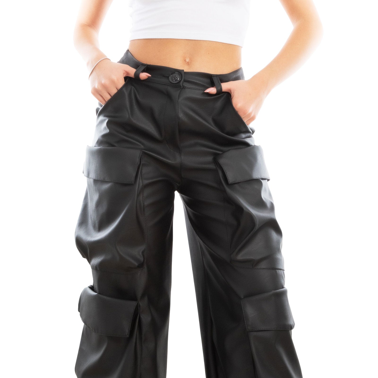 immagine-5-toocool-pantaloni-donna-palazzo-cargo-finta-pelle-vi-8035