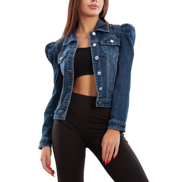 Giacca Di Jeans Donna Denim Maniche Sbuffo Lg581 Toocool